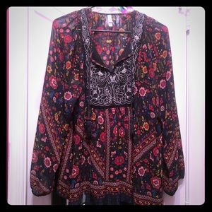 Floral Print Peasant Top